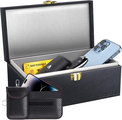 Samfolk Faraday Box with Faraday Pouchs, Faraday Box for Car Keys,RFID Key Fob Protector Anti-Theft Key Fob Box, Anti-Theft Cages for Car Keys, Phone and Credit Card