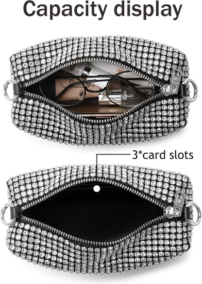 Rhinestone Purse for Women Sparkly Rhinestone Bag Evening Bag Silver Clutch Purses Bling Crossbody Bags for Women
