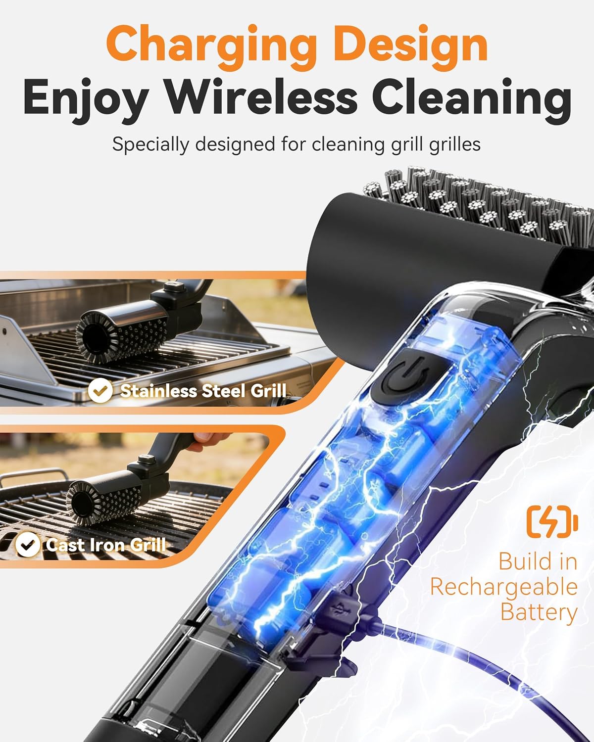 Electric Grill Brush Cordless Rechargeable BBQ Cleaner | 180° Adjustable Head, 2600mah High-Torque Power Rotary, 150Mins Runtime, For Outdoor Barbecue Grates