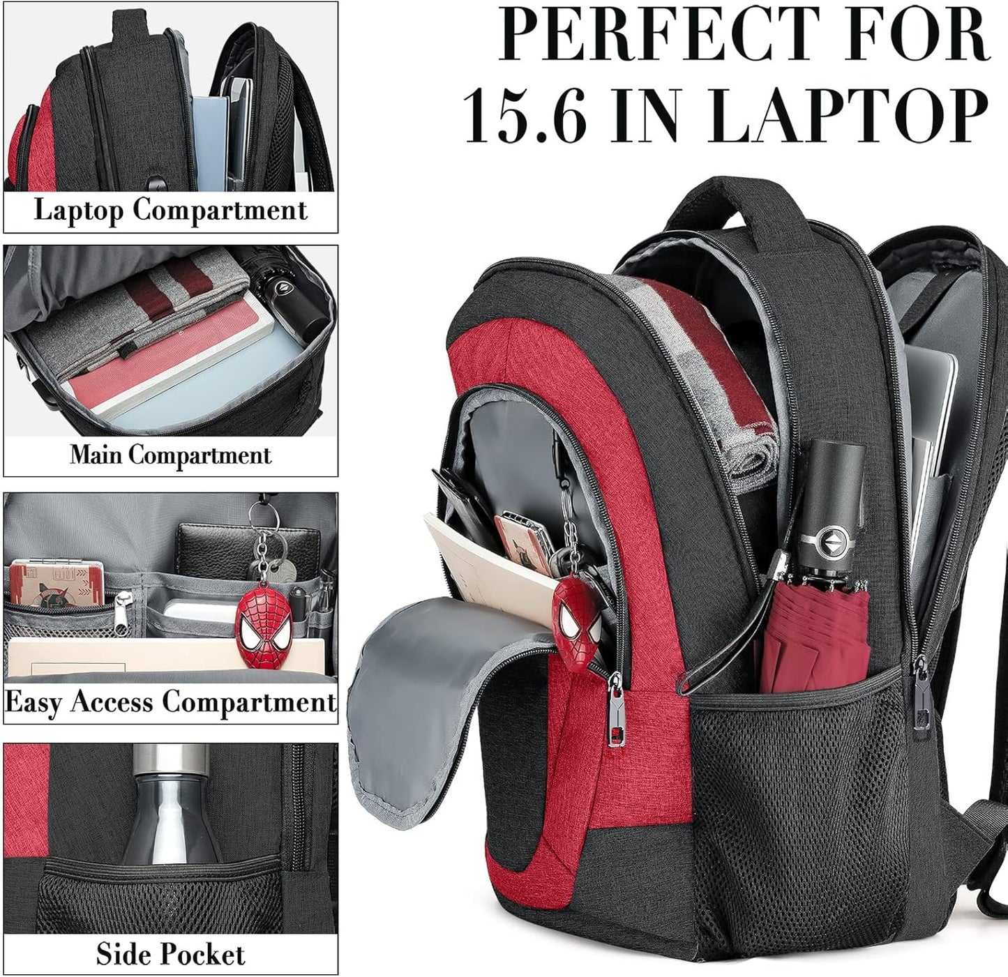 Backpack for Men and Women, School Backpacks for Teen Boys and Girls, Black Water Resistant Back Pack, Business Men Sturdy Computer Bag with USB Charging Port, Gifts
