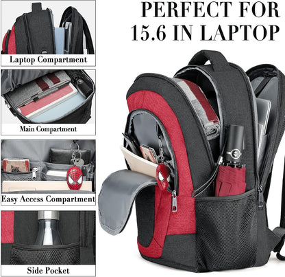 Backpack for Men and Women, School Backpacks for Teen Boys and Girls, Black Water Resistant Back Pack, Business Men Sturdy Computer Bag with USB Charging Port, Gifts