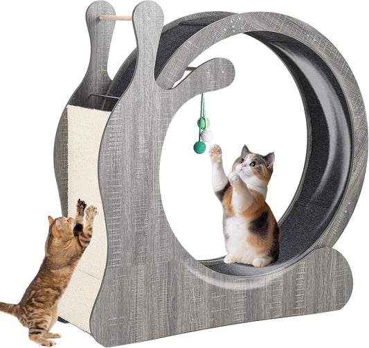 95cm Large Wooden Cat Exercise Wheel, 3-in-1 Silent Cat Treadmill with Scratching Board & Play Balls, Anti-Slip Stable Indoor Cat Running Wheel, Wear-Resistant Fitness Toy for All Breeds Indoor Cats