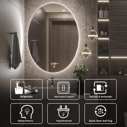 TETOTE 28 Inch Round LED Bathroom Vanity Mirror, Anti-Fog Dimmable Lights IP54 Waterproof Circle Makeup Wall Mounted Mirror