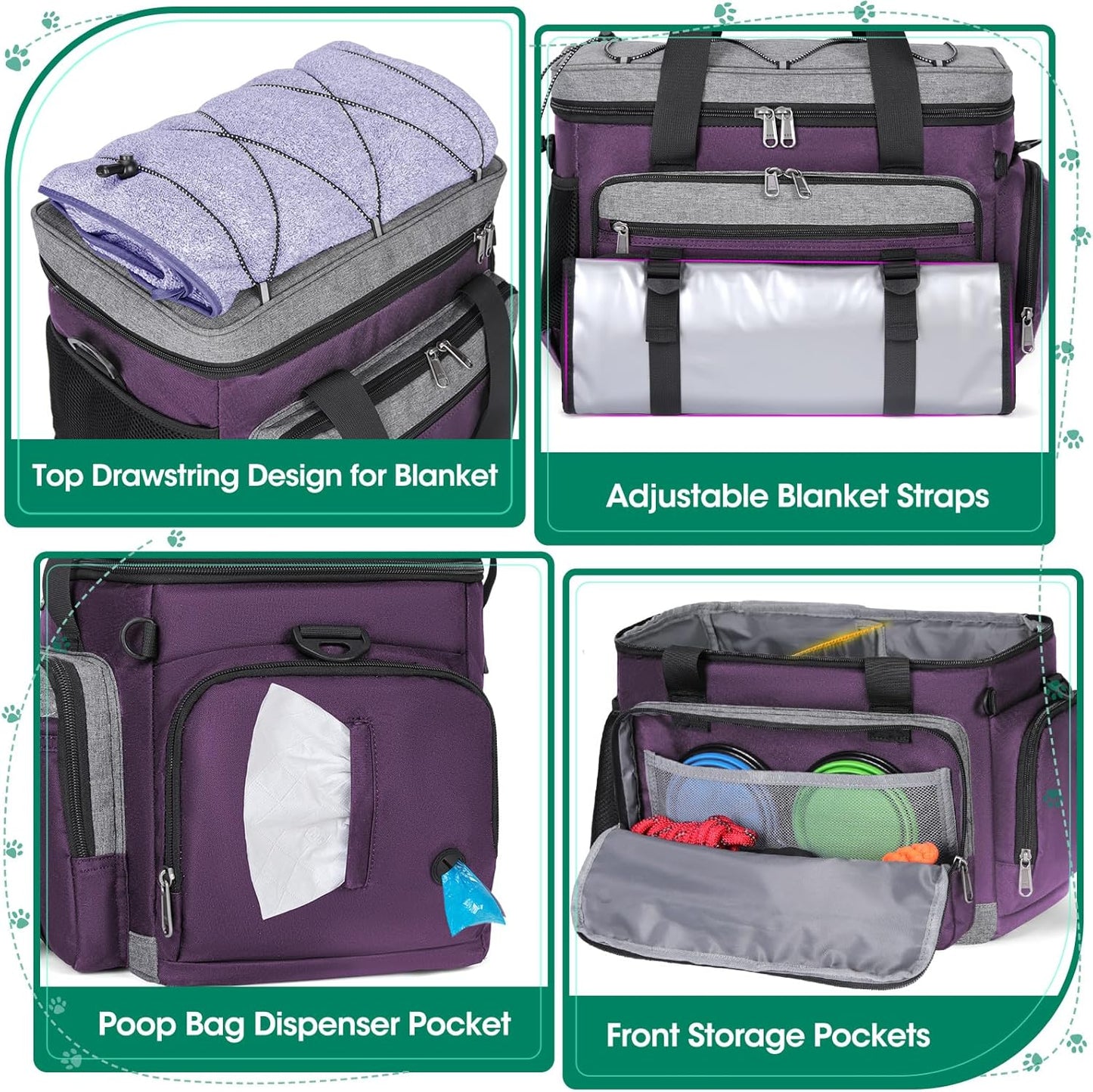 IGOLUMON Dog Travel Bag Weekend Pet Travel Bag Set for Supplies Large Dog Camping Kit Airline Approved Tote Organizer with Multi Pockets, 2 Large Food Containers, 2 Dog Bowls, 1 Feeding Mat