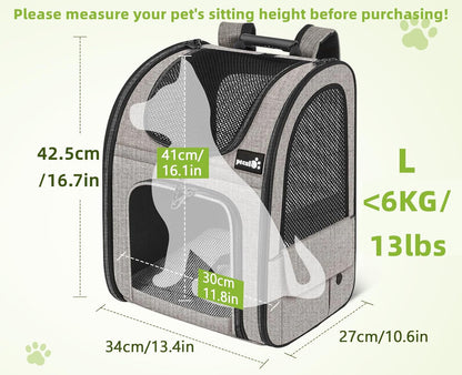 Pecute Pet Carrier Backpack, Dog Carrier Backpack Expandable with Breathable Mesh for Pets ＜6kg, Pet Backpack Carrier for Hiking Travel Camping Outdoor