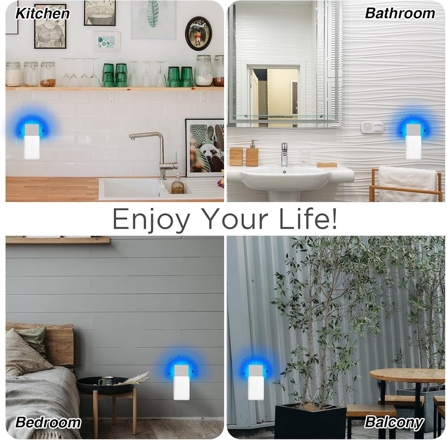 Flying Insect Trap Plug-in Mosquito Killer Indoor Gnat Moth Catcher Fly Tapper with Night Light UV Attractant Catcher for Home Office White-1PACK (1 Device+5 Refills)