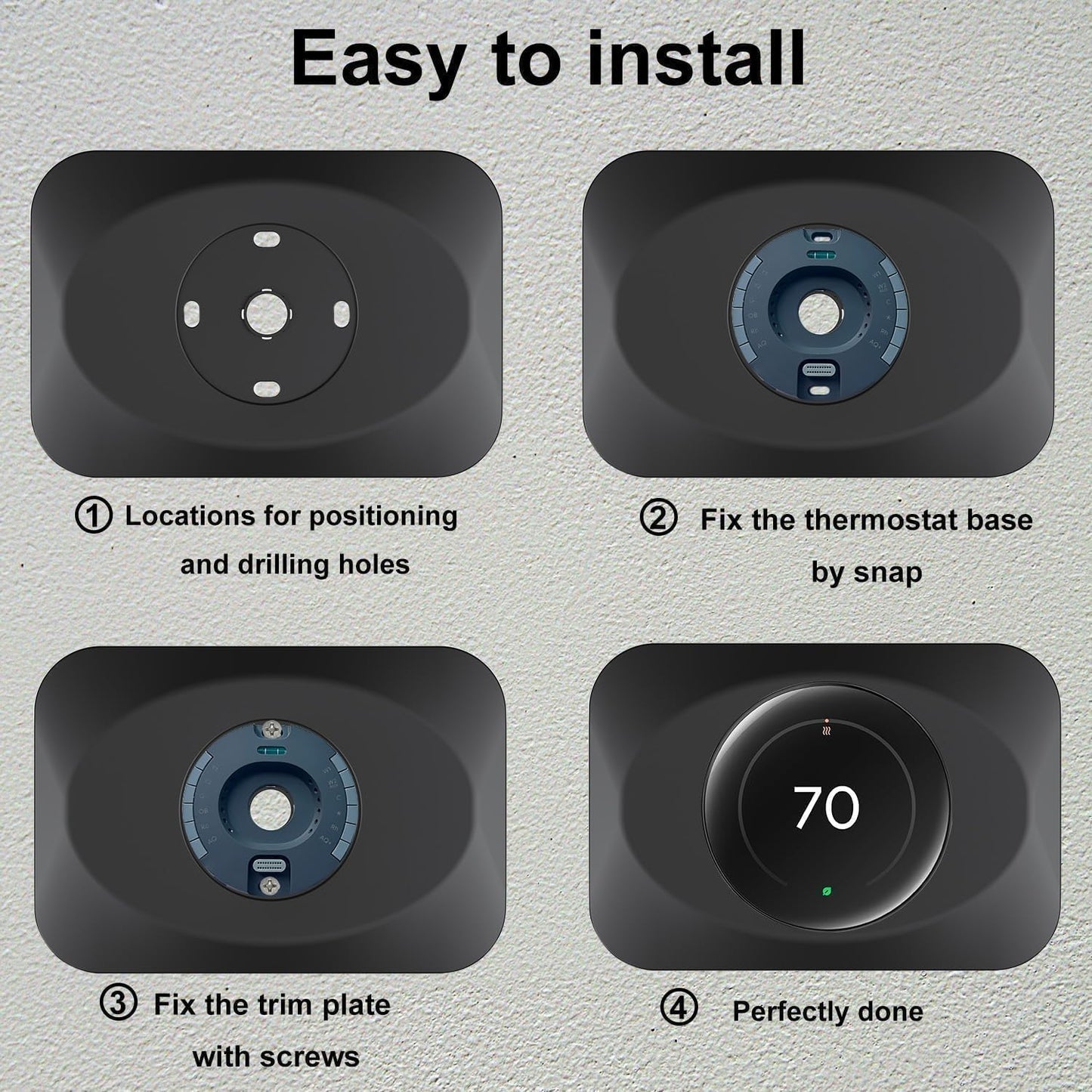 BAOKZZOM Nest Thermostat Wall Plate Cover Replacement Compatible with Google Nest Learning Thermostat (4th Gen), Practical Nest Learning Thermostat 4 Trim Kit, Snap fit Design (Black, 1 Pack)