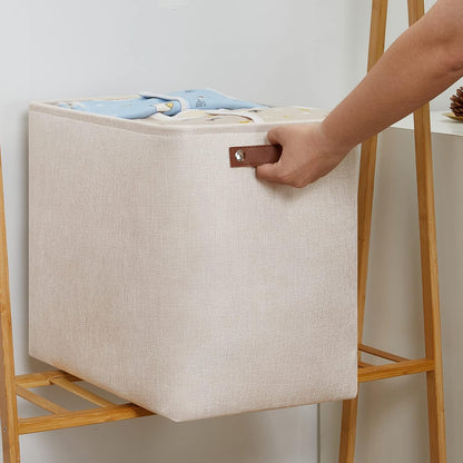 DULLEMELO Storage Baskets for Shelves, Fabric Collapsible Rectangular Storage Bins for Shelves, Closets, Nursery, Home, Office, Empty Gift Baskets (White&Teal)