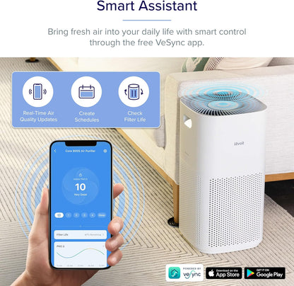 LEVOIT Air Purifiers with Washable Filters for Large Room Bedroom Home, Smart WiFi Air Quality Monitor, HEPA Sleep Mode and Auto Mode, Removes Pet Hairs, Allergies, Pollen, Smoke, Dust, Vital100S