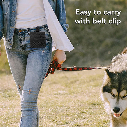 Dog Treat Waist Pouch, Dog Treat Bag Multiple Pockets Dog Treat Carrier Holder with Belt Clip for Puppy Dog Outdoor Walking Training Behavior Aids (Black) - PuriLite