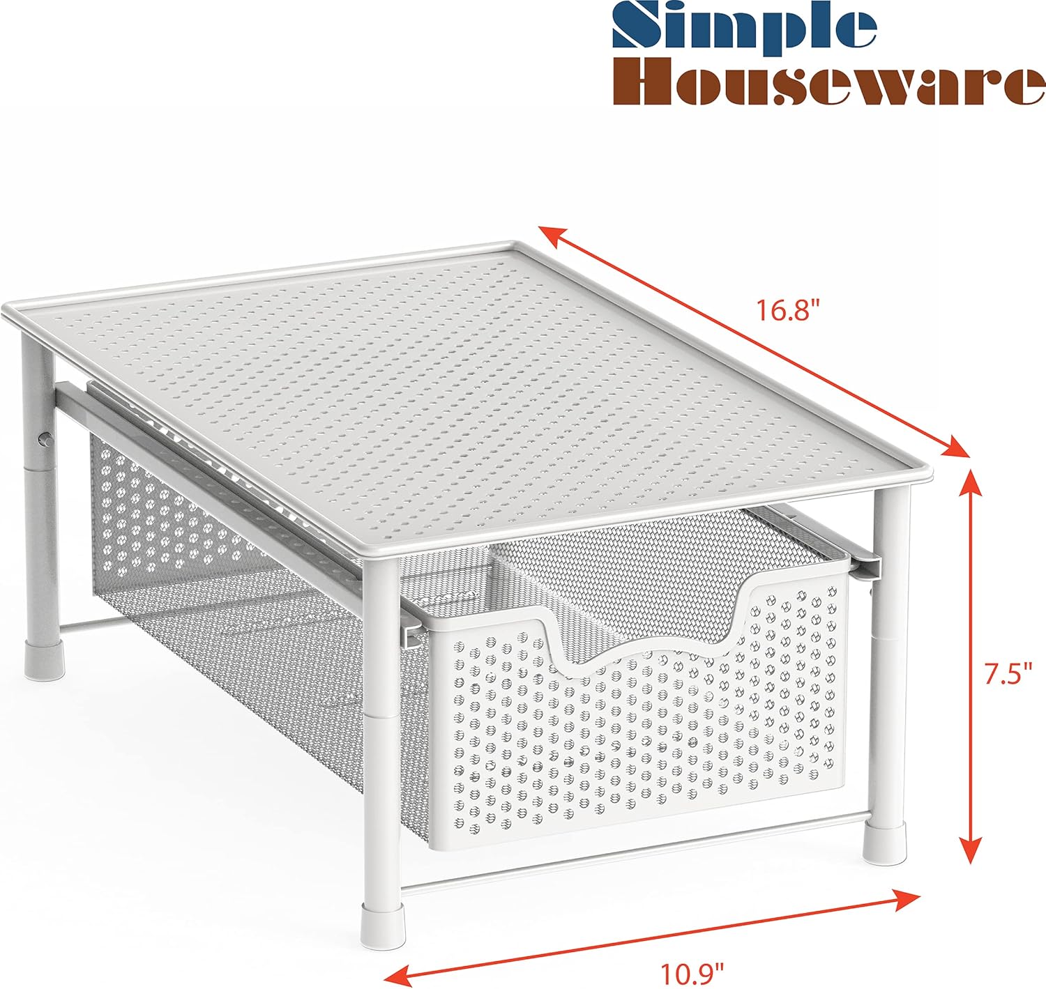 Stackable Metal Cabinet Basket Drawer Organizer with Sliding Storage Design, White - PuriLite