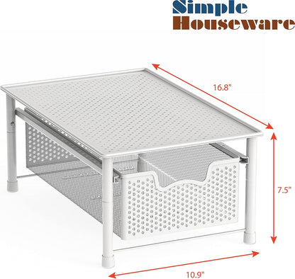 Stackable Metal Cabinet Basket Drawer Organizer with Sliding Storage Design, White - PuriLite