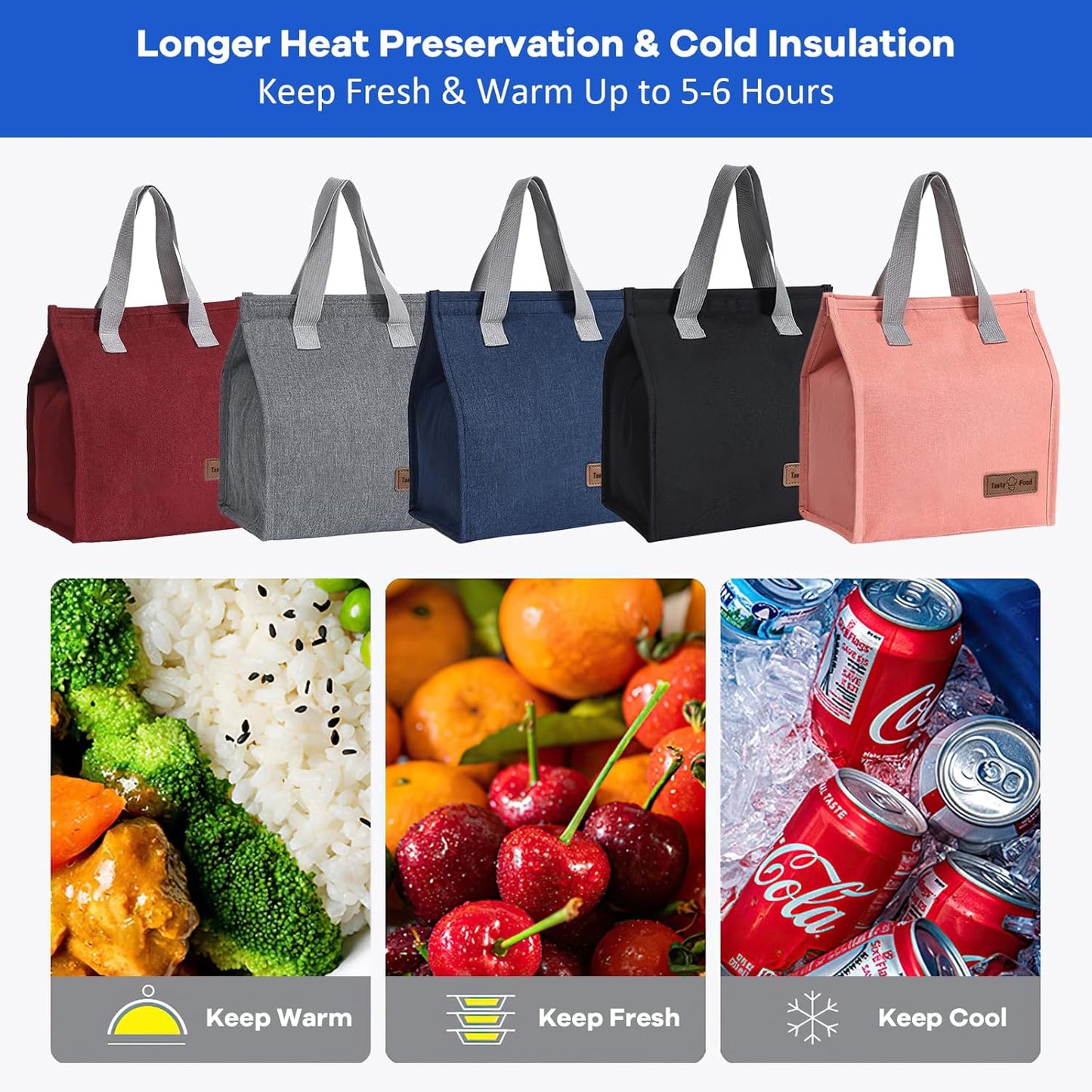 Lunch Bags for Women Men, Reusable Insulated Leakproof Lunch Box Bag for Adult Kids, Small Cooler Bag for Work School Picnic Travel (Black)
