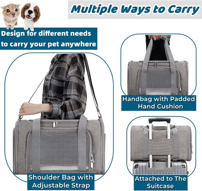ORYEDA Cat Carrier Bag, Dog Travel Carriers, Airline Approved Soft-Sided Pet Carrier for Small Medium Cats and Small Dogs, Portable Carrier with 4 Open Doors and 3 Mesh Windows, Grey, Collapsible