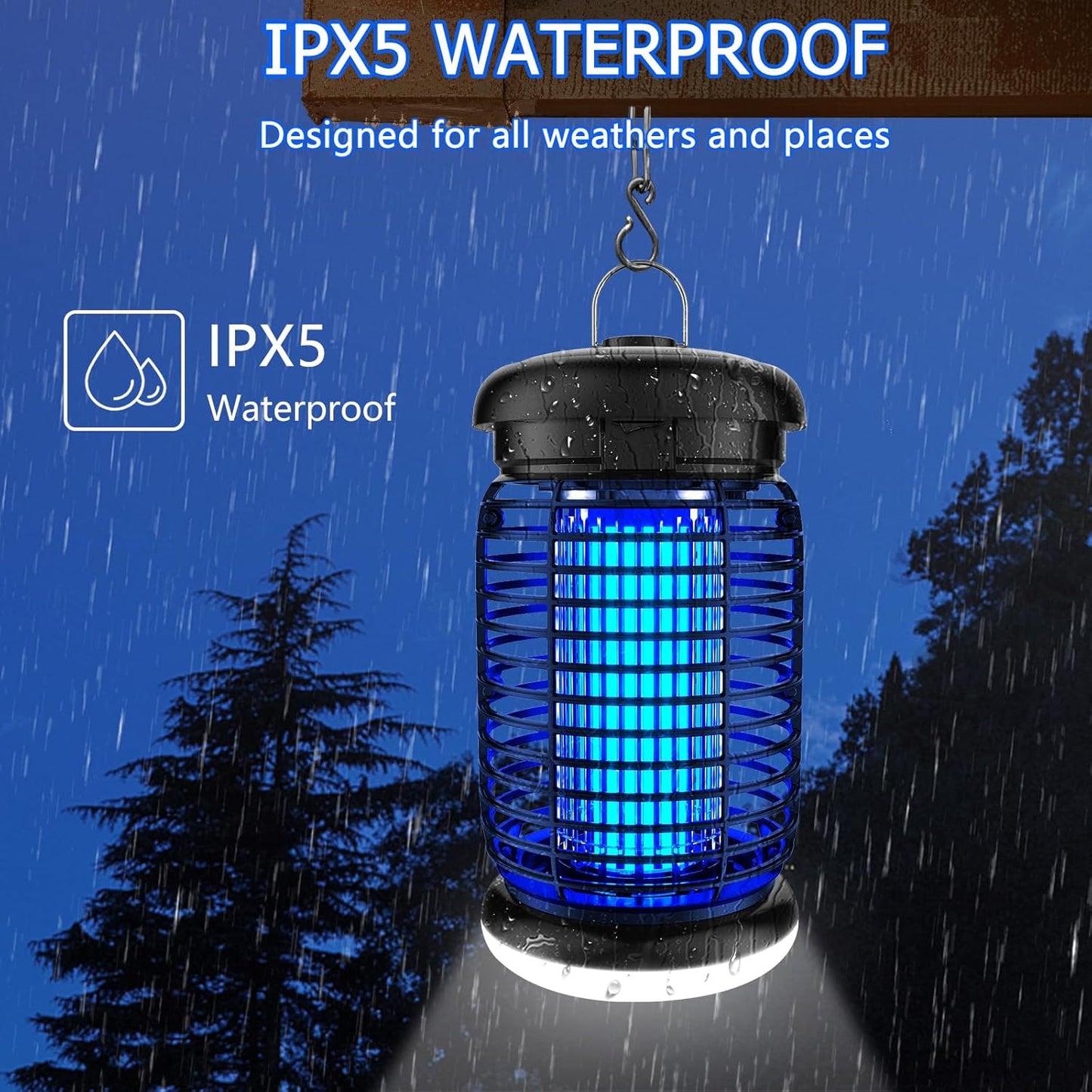 Endbug Bug Zapper Outdoor with LED Light, 4200V Mosquito Zapper Outdoor, IPX5 Waterproof Electric Bug Zapper, 2-in-1 Fly Zapper Fly Trap Indoor Outdoor for Patio Garden Backyard Home, Plug in