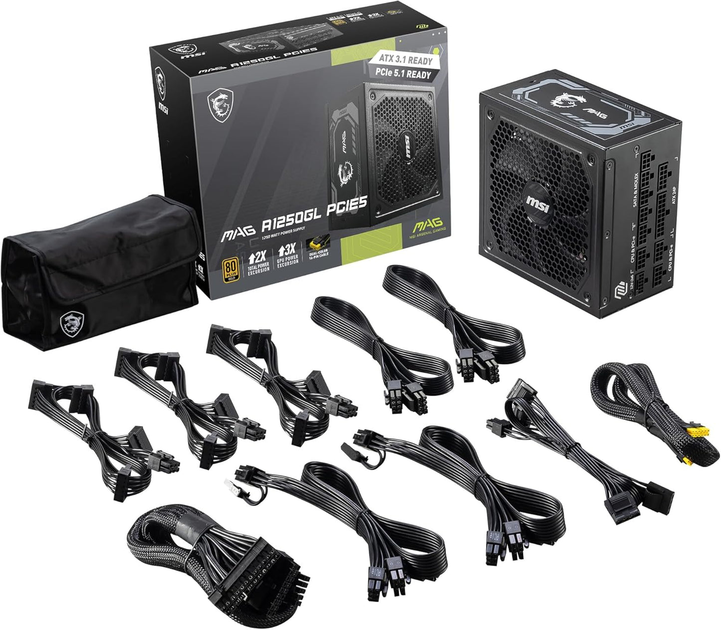 MSI MAG A750GL PCIE 5 Gaming Power Supply - Full Modular - 80 Plus Gold Certified 750W - Compact Size - ATX PSU - PuriLite