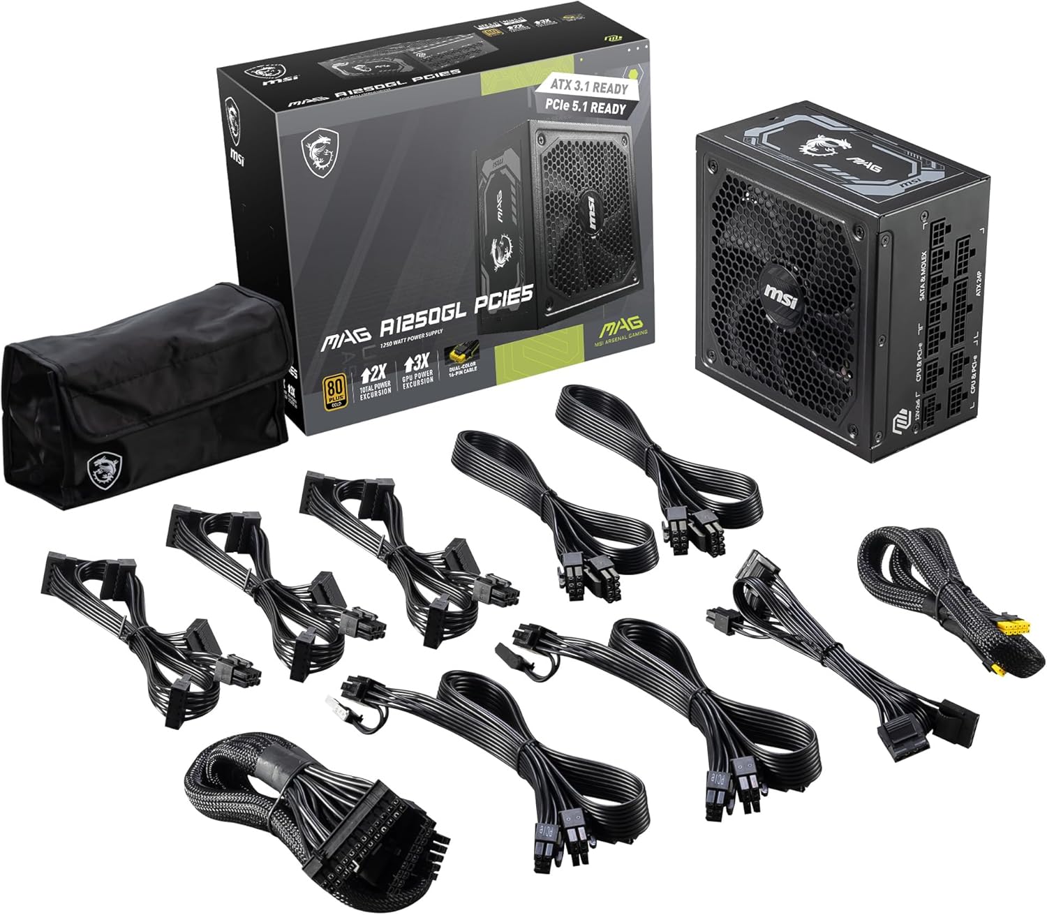 MSI MAG A750GL PCIE 5 Gaming Power Supply - Full Modular - 80 Plus Gold Certified 750W - Compact Size - ATX PSU - PuriLite