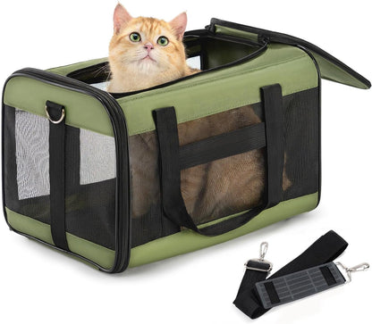 Conlun Cat Carrier Airline Approved, Soft-Sided Dog Carrier with Inner Safety Leash, Pet Transport Carrier for Small-Medium Cats Puppies up to 15 Lbs, Collapsible Travel Kitten Carrier Bag -Black M