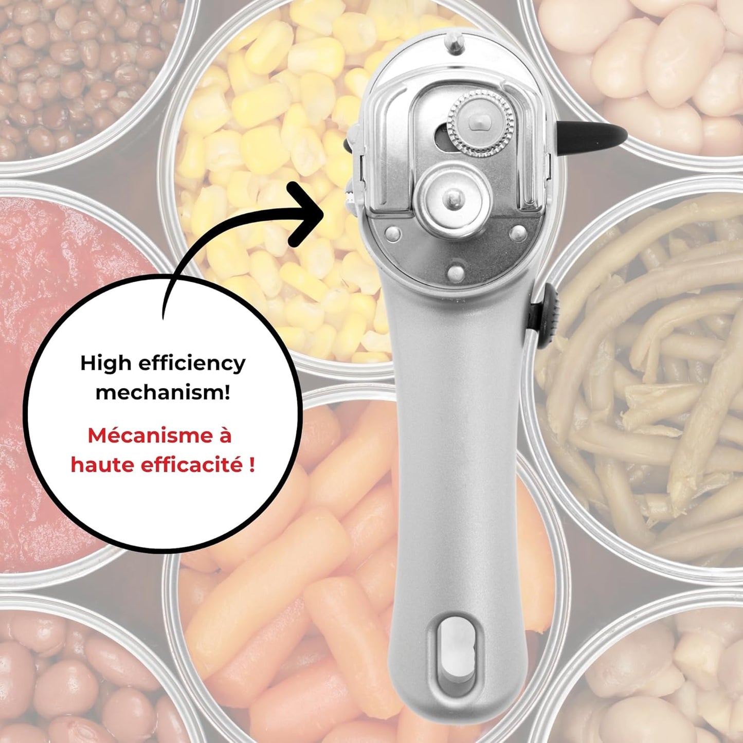 Starfrit Securimax Auto Can Opener - Patented Safe Edge Technology with Lid Lifter - Leaves No Sharp Edges on Lid & Can - Heavy Duty Non-Slip Knob