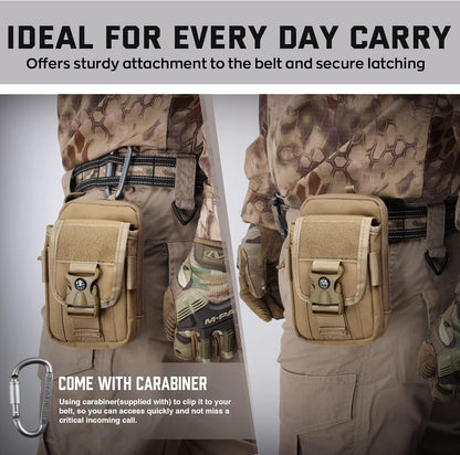 WYNEX Tactical Compass Phone Pouch, Large Molle Smartphone Holster Case Double Capacity Small Utility EDC Pouch with Compass Buckle and Carabiner