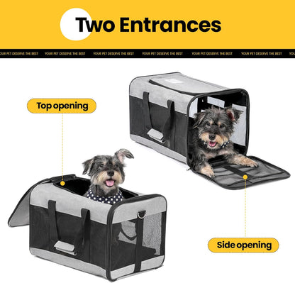 Conlun Cat Carrier Airline Approved, Soft-Sided Dog Carrier with Inner Safety Leash, Pet Transport Carrier for Small-Medium Cats Puppies up to 15 Lbs, Collapsible Travel Kitten Carrier Bag -Black M