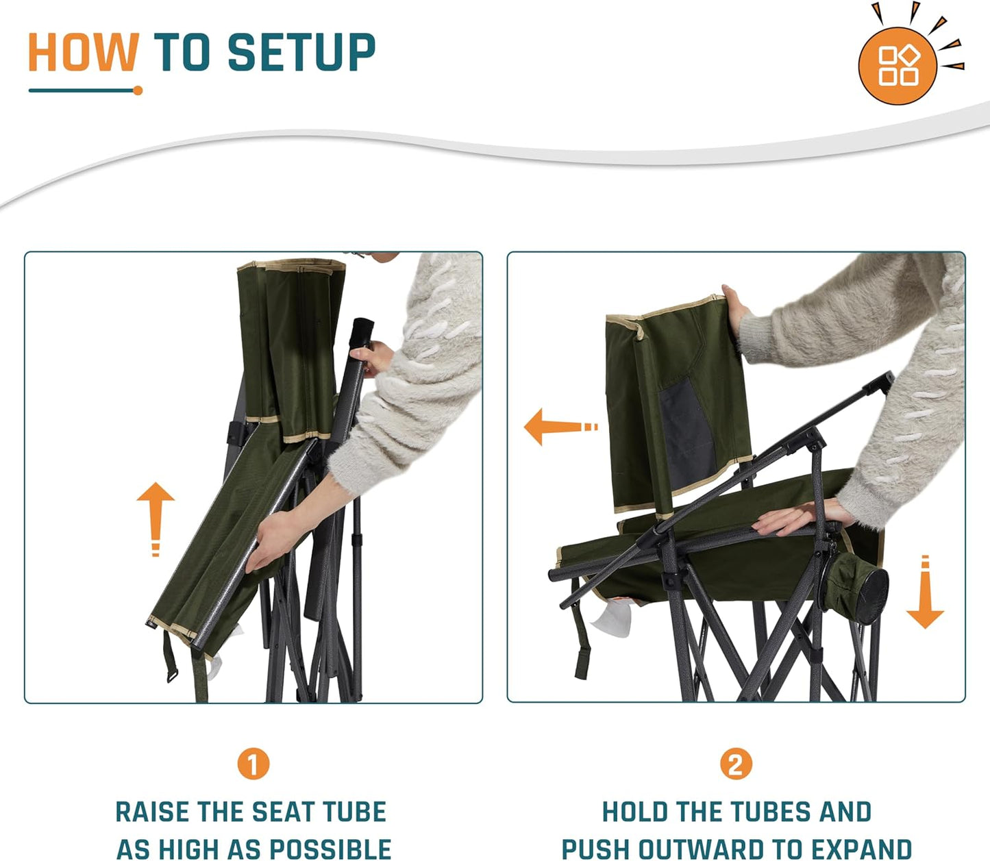 Folding Camping Chairs 2 Pack, Heavy Duty Camping Chairs for Adults Steel Frame Support 400 lbs, Metal Arm Lawn Chairs with Swivel Cup Holder, Hollow Backrest Camp Chair, Outdoor Sports Chairs, Green