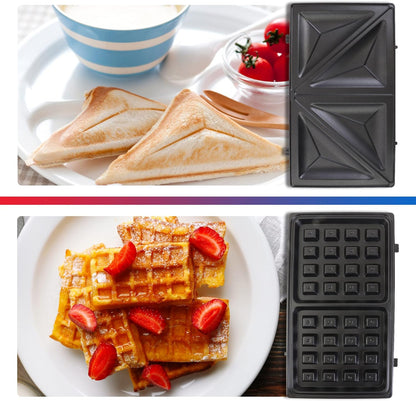 Total Chef 4 in1 Grill Waffle Maker - Mini Belgium Gaufre, Sandwich, Panini Press Machine, Electric, Non-Stick Removable Plates, Easy To Clean Countertop Cooking Kitchen Appliance For Breakfast