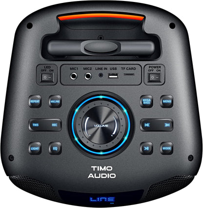 800W Rechargeable Karaoke Machine with Dual 8" Woofers, LED Lights, Bluetooth/USB/AUX, 2 Wireless Microphones & Remote Control (Batteries Not Included), Charging Cable Included