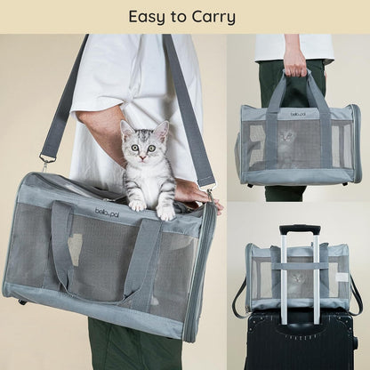 BELLA & PAL Cat Carrier Travel Bag, Airline Approved Lightweight Cat Carrier, Soft Sided Pet Carrier for Puppy Dogs Up to 18lbs, Collapsible Kitten Bag with Removable Waterproof Mat, Ventilated Mesh