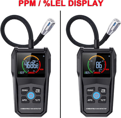 Gas Leak Detector, Portable Combustible Gas Detector, Gas Sniffer for Flammable Natural Gas Acetone Propane Benzene Ethanol Gasoline Methane LPG in RV or Home, 9999 PPM 20% LEL with LCD Color Display