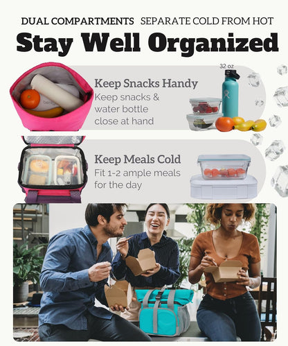 SUNNY BIRD Dual Compartment Lunch Bag Insulated Lunch Box for Women and Men (Green with Boho Strap)