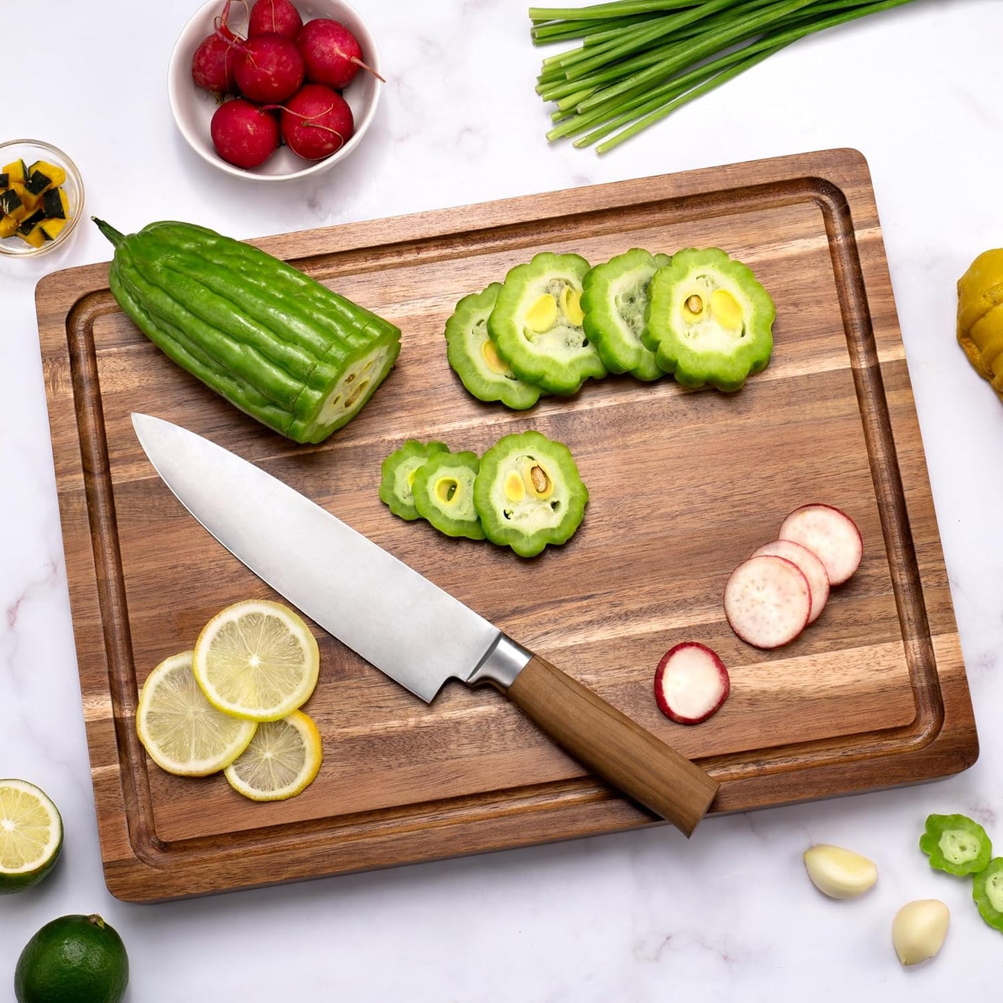Bamboo Cutting Board Set of 3, Cutting Boards for Kitchen with Juice Groove, Bamboo Chopping Board Set, Serving Board Set for Meat, Fruit Vegetable and Cheese