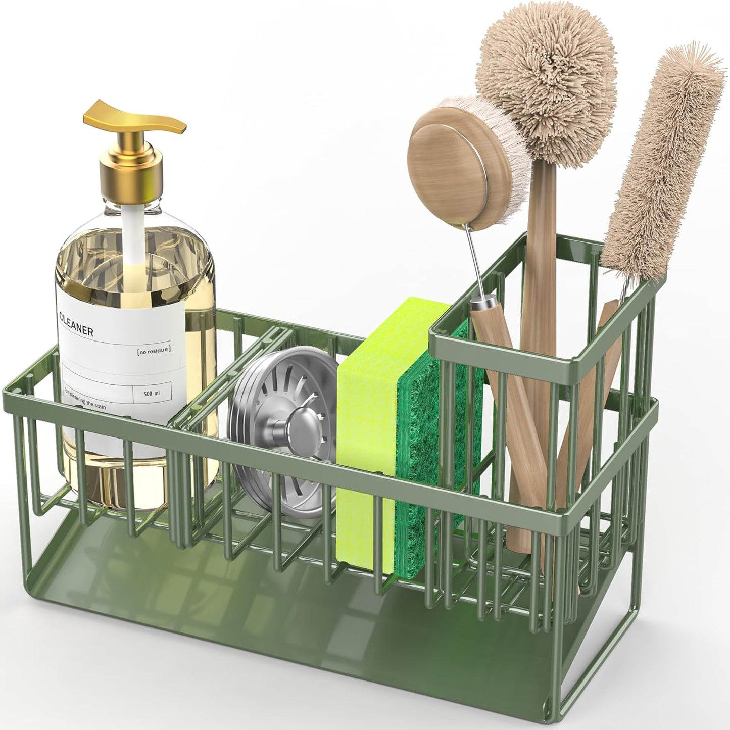 Cisily Kitchen Sink Caddy Organzier with High Brush Holder, Sponge Holder for Sink, 304 Rustproof Stainless, Kitchen Countertop Soap Dispenser Organizer, Kitchen Decor and Accessories (Black)