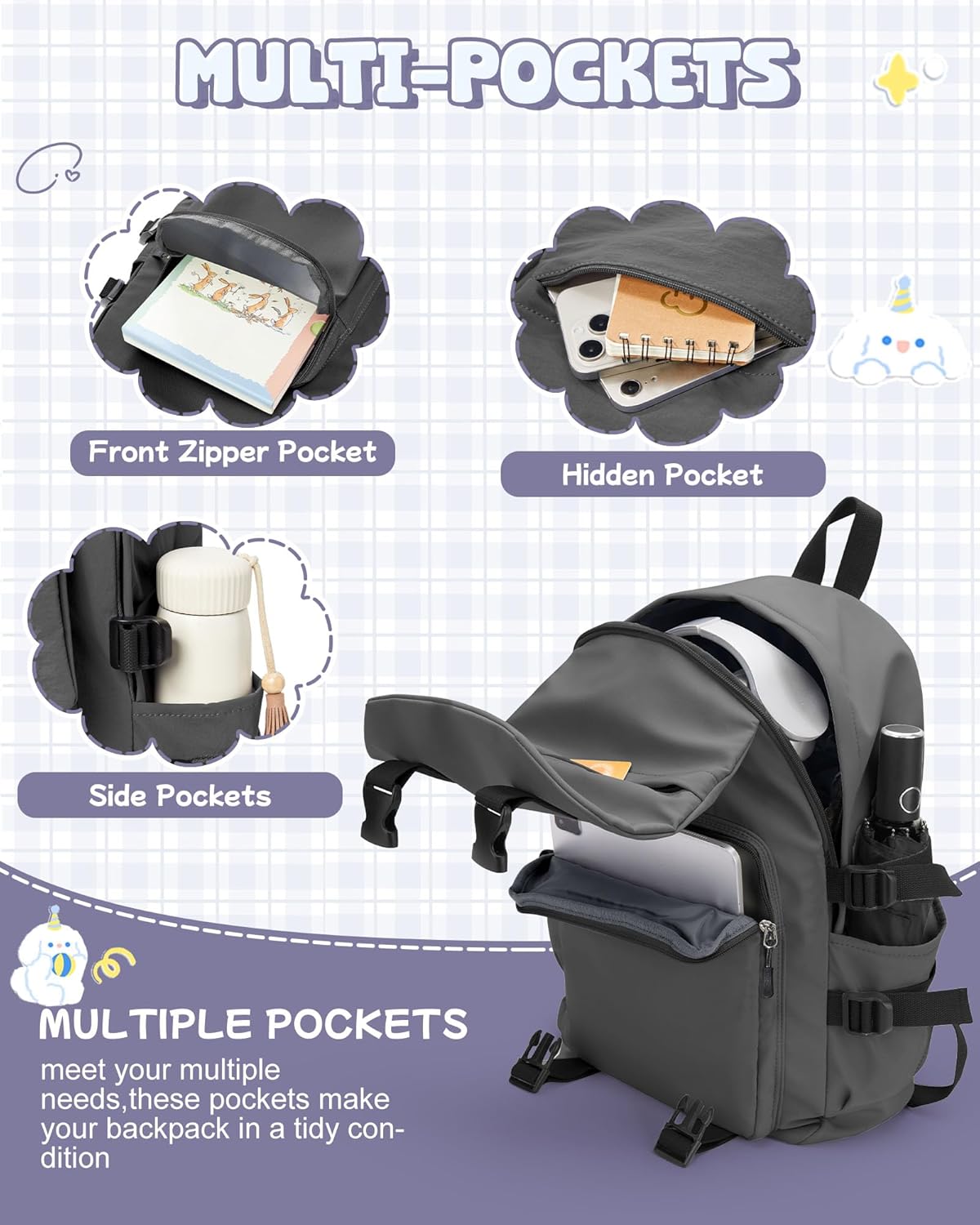 School Backpack for Women Men College High School Bags for Boys Girls Casual Daypack Laptop Backpack Waterproof Black Bookbag Travel Rucksack