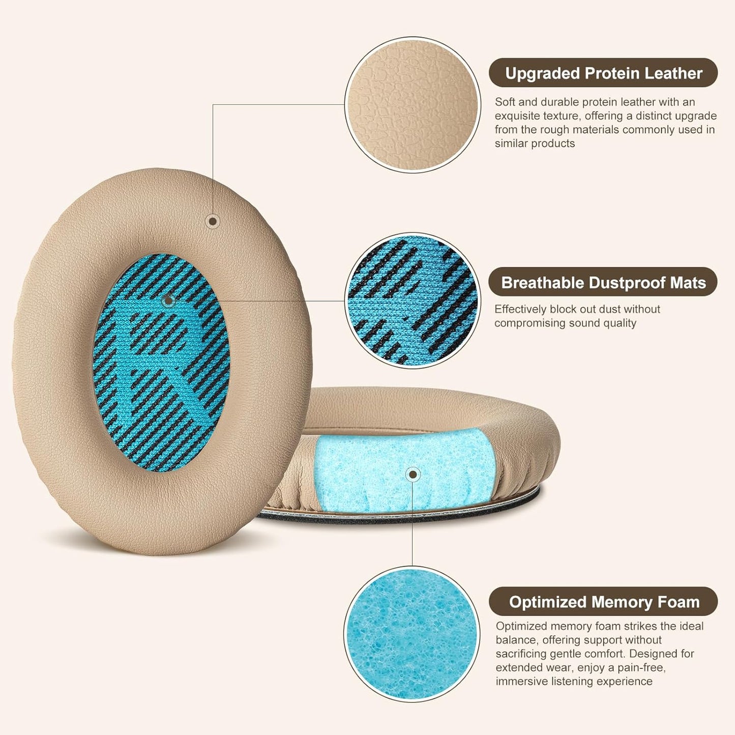 Replacement Ear Pads Earpads for Bose QuietComfort QC 2 15 25 35 Ear Cushion for QC2 QC15 QC25 QC35 SoundLink SoundTrue Around-Ear II AE2 (Black)