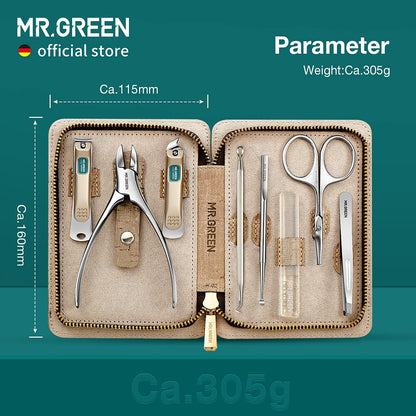 Manicure Set 8 in 1,Professional Pedicure kit,Stainless Steel Manicure Kit,Portable Travel Grooming Kit Nail Care Tools,Nail Clippers Pedicure Tools with Leather Travel Case (green)