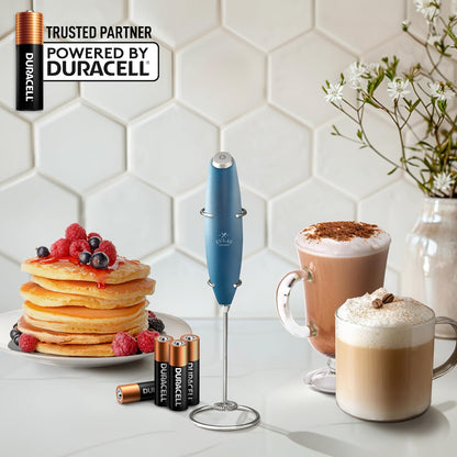 Zulay Kitchen Powerful Double Whisk Milk Frother Handheld - Foam Maker with Stand - Whisk Drink Mixer for Coffee, Mini Foamer for Latte, Matcha, Frappe, Hot Chocolate & Cappuccino (Black)