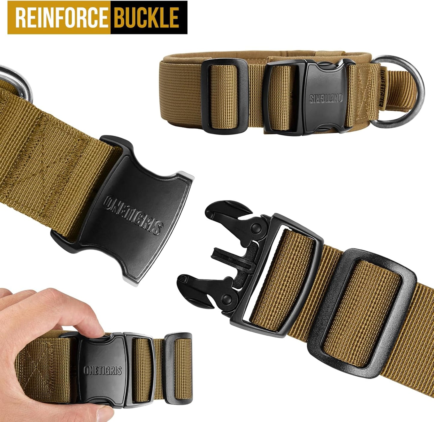 OneTigris Tactical Dog Collars with Handle,Military Dog Collar for Large Dog,Adjustable Nylon Collar German Shepherd Collar with Heavy Duty Metal Buckle for Dog Training and Walking (M, Orange)