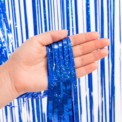 GREATRIL Iridescent Party Tinsel Fringe Backdrop Decorations - Holographic Foil Streamers Curtain for Mermaid/Under The Sea/Frozen/Ocean/Disco/Birthday Themed 3.2ft x 6.5ft - 2 PCS