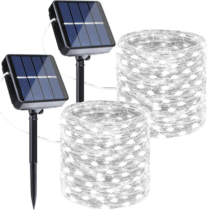 Joomer Solar String Lights Outdoor, 2Pack Total 80FT 240LED 8 Modes Solar Fairy Lights, Super Bright Waterproof Twinkle Lights for Tree, Patio, Garden, Outdoors (White)