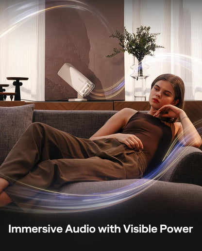 Aurzen Boom Air Google TV Mini Projector with USB-C Powered, Off-White | Portable Projector with Real-Time Focus, Dolby Audio, 4K Supported, Flexible Stand, WiFi and Bluetooth, for Outdoor & Home