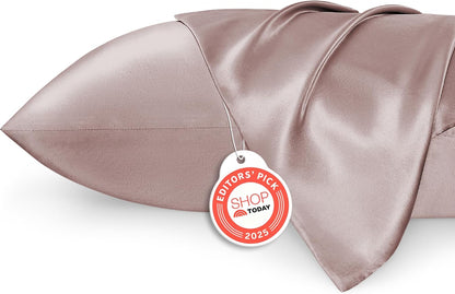 Bedsure Satin Pillow Case Queen Size 2 Pack, Similar to Silk Pillow Cases, Silky Pillowcase Covers with Envelope Closure, Room Decor Valentine Gifts for Women Men, Grey, 20x30 Inches