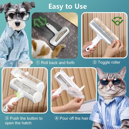 Pet Hair Remover Roller, Reusable Dog Cat Hair Removal Brush, Self Clean Lint Roller Pet Fur from Carpet, Furniture, Rugs, Bedding, Sofa-Green and White