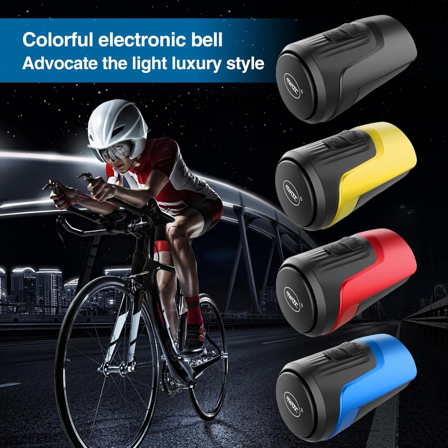 Electric Bike Horn with Control Buttons, Black, Waterproof Design