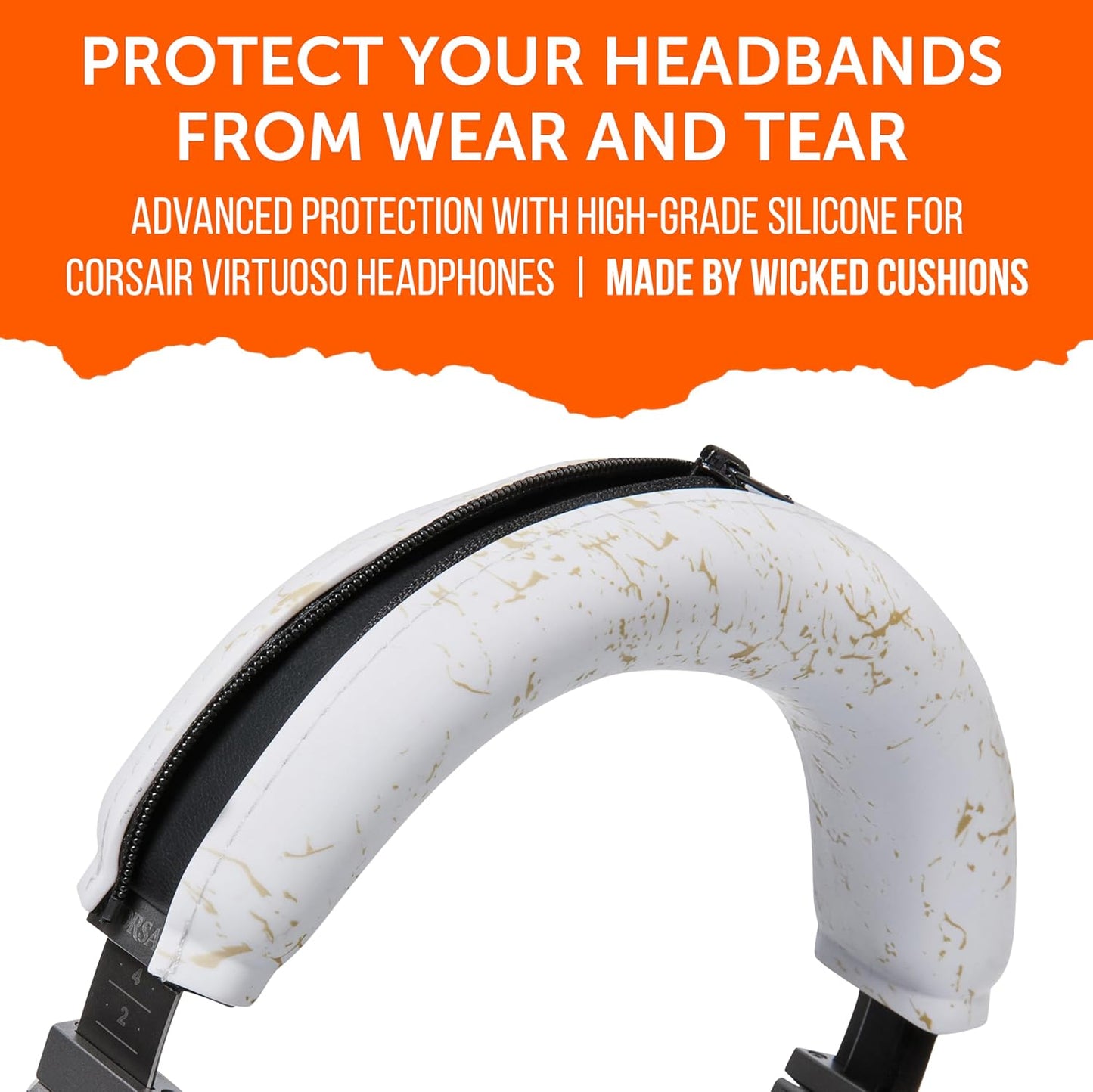 WC BandZ Virtuoso V2 - Silicone Headband Cover for Corsair Virtuoso Headphones by Wicked Cushions | Machine Washable, No More Flaking Leather | for Virtuoso Wireless, XT, and SE | 90's White