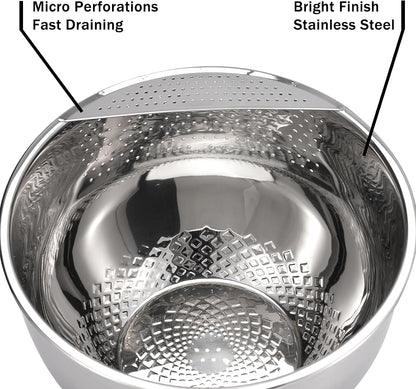 Rice Washing Bowl with Strainer Stainless Steel Quinoa Washer Bowl | Side Drainers Colander for Cleaning Fruits, Vegetables, and Beans - Versatile Kitchen Tool