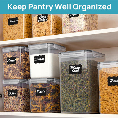 Vtopmart Extra Large Tall Airtight Food Storage Containers, 4 Pieces 6.5L Plastic Kitchen Pantry Storage Containers for Spaghetti, Flour and Baking Supplies - Include 24 Labels, Black