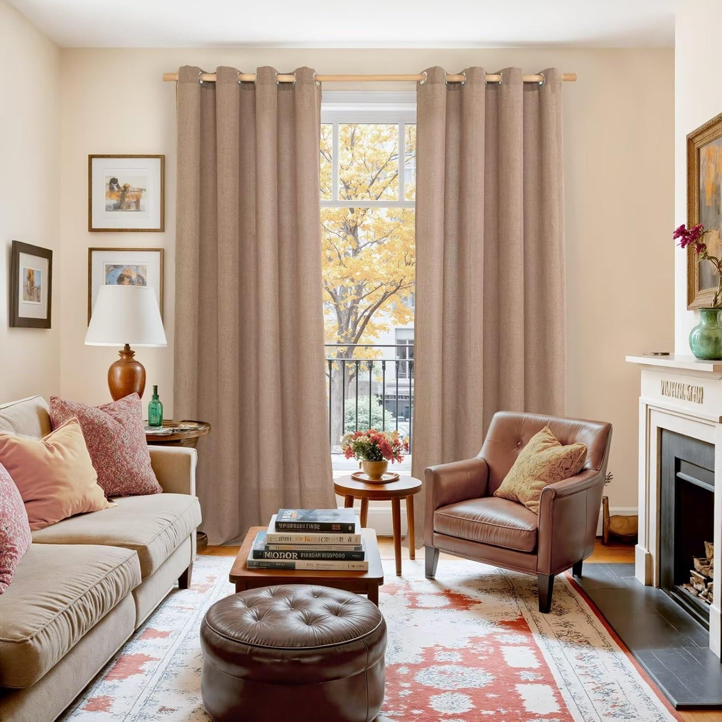 YoungsTex Natural Linen Curtains 84 Inch Long for Living Room Bedroom Grommet Top Light Filtering Privacy Linen Textured Window Semi Sheer Drapes, 2 Panels, 52x84 Inch, Natural