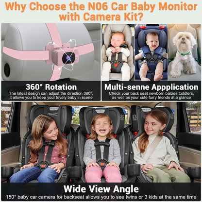 Rohent Baby Car Camera HD 1080P - Rear-Facing Infant Monitor with Night Vision Car Camera for Baby 150° Wide-Angle Lens Anti-Glare Screen Easy Install 360° Adjustable Display