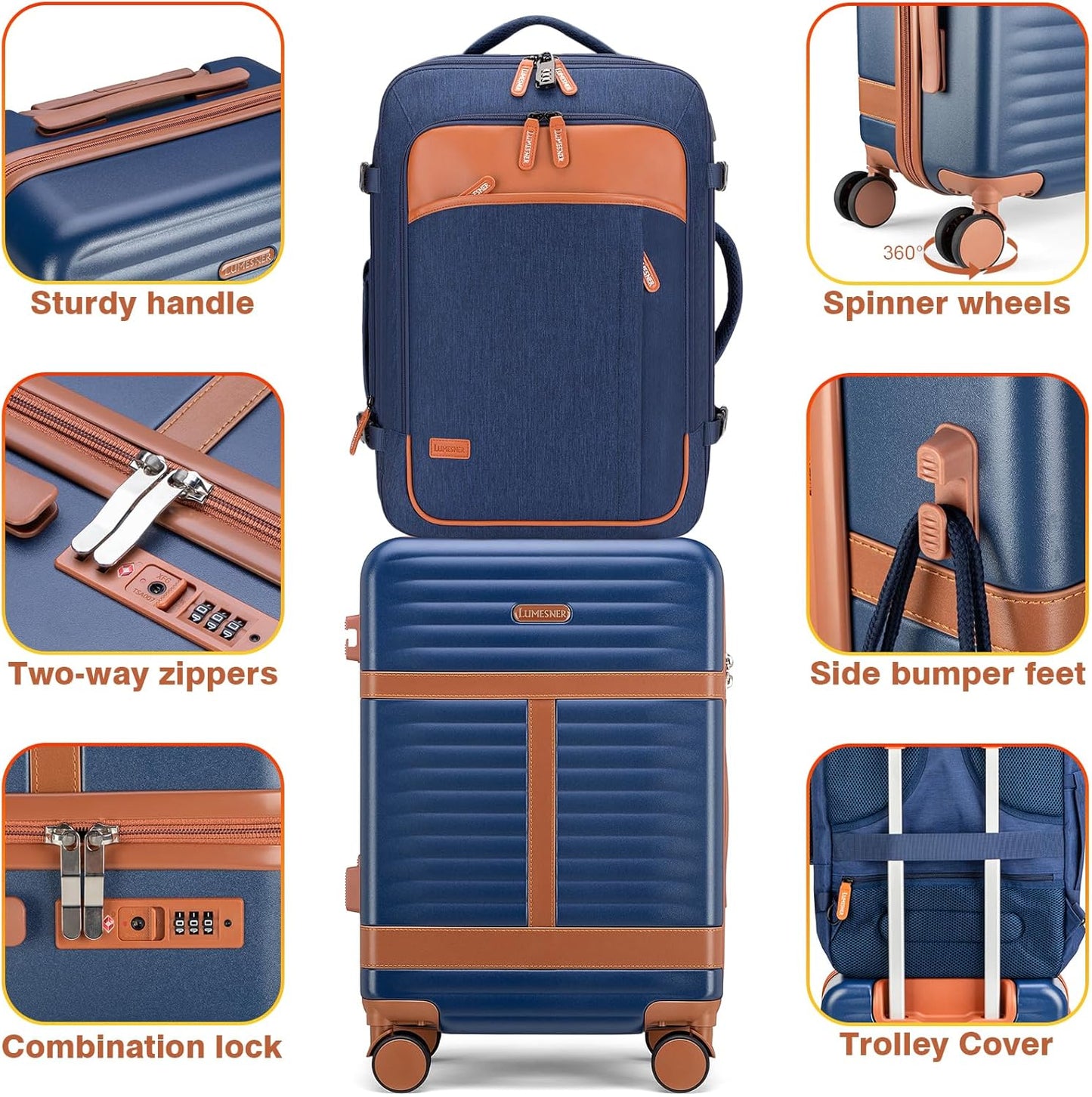 Lumesner Carry on Backpack, Extra Large 40L Flight Approved Travel Backpack for Men & Women